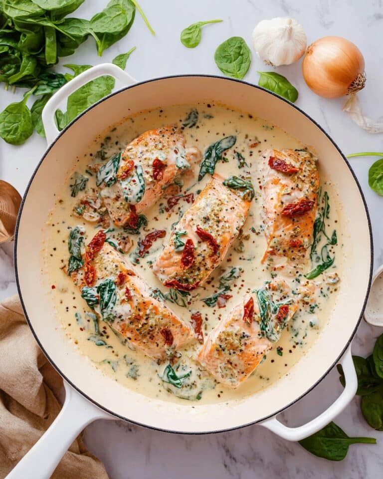 Tuscan Salmon with Sun-Dried Tomatoes and Creamy Parmesan Sauce Recipe