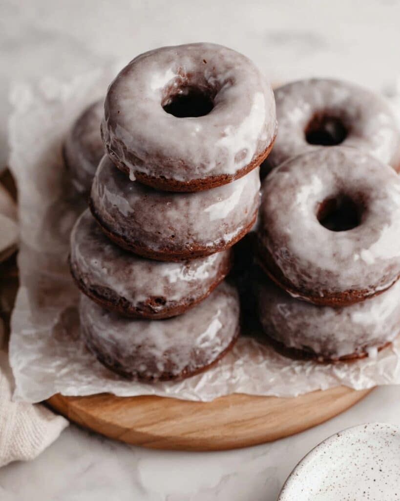 Baked Chocolate Cake Doughnuts with Vanilla Glaze Recipe