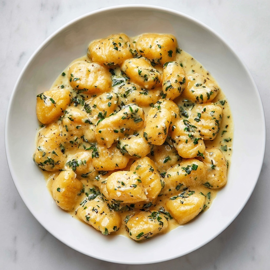 The image shows a close-up of a creamy dish inside a white bowl. The dish has many chunks of soft, bright orange sweet potatoes covered in a thick, white creamy sauce. There are small pieces of green herbs scattered throughout the sauce, adding a touch of color and texture. The sweet potatoes are cut into medium-sized cubes that look tender, with the sauce evenly coating each piece, creating a smooth and rich appearance. The background is a white marbled texture, and the photo has a soft, natural light. photo taken with an iphone --ar 4:5 --v 7