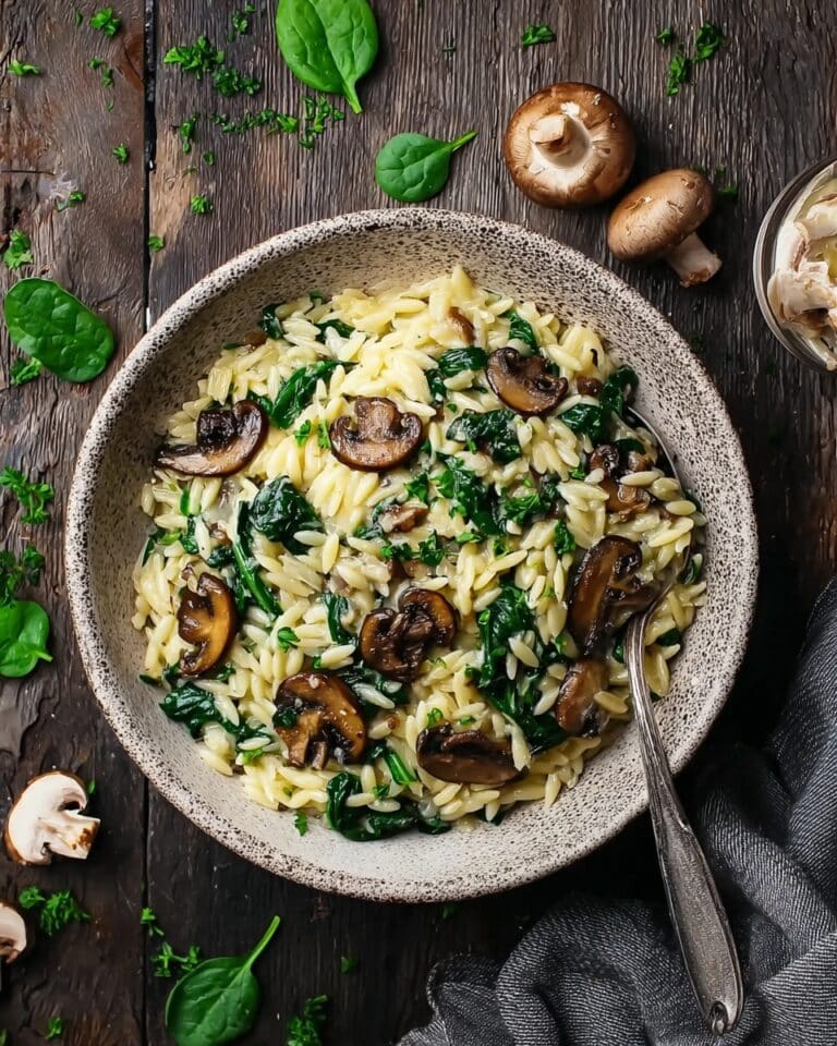 Garlic Butter Orzo with Mushrooms and Spinach Recipe