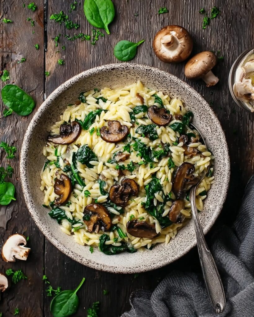 Garlic Butter Orzo with Mushrooms and Spinach Recipe