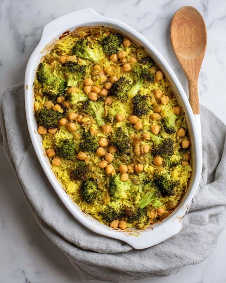 Cheesy Broccoli Rice Casserole with Chickpeas Recipe
