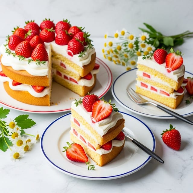 Strawberry Shortcake Layer Cake with Thyme and Whipped Cream Recipe