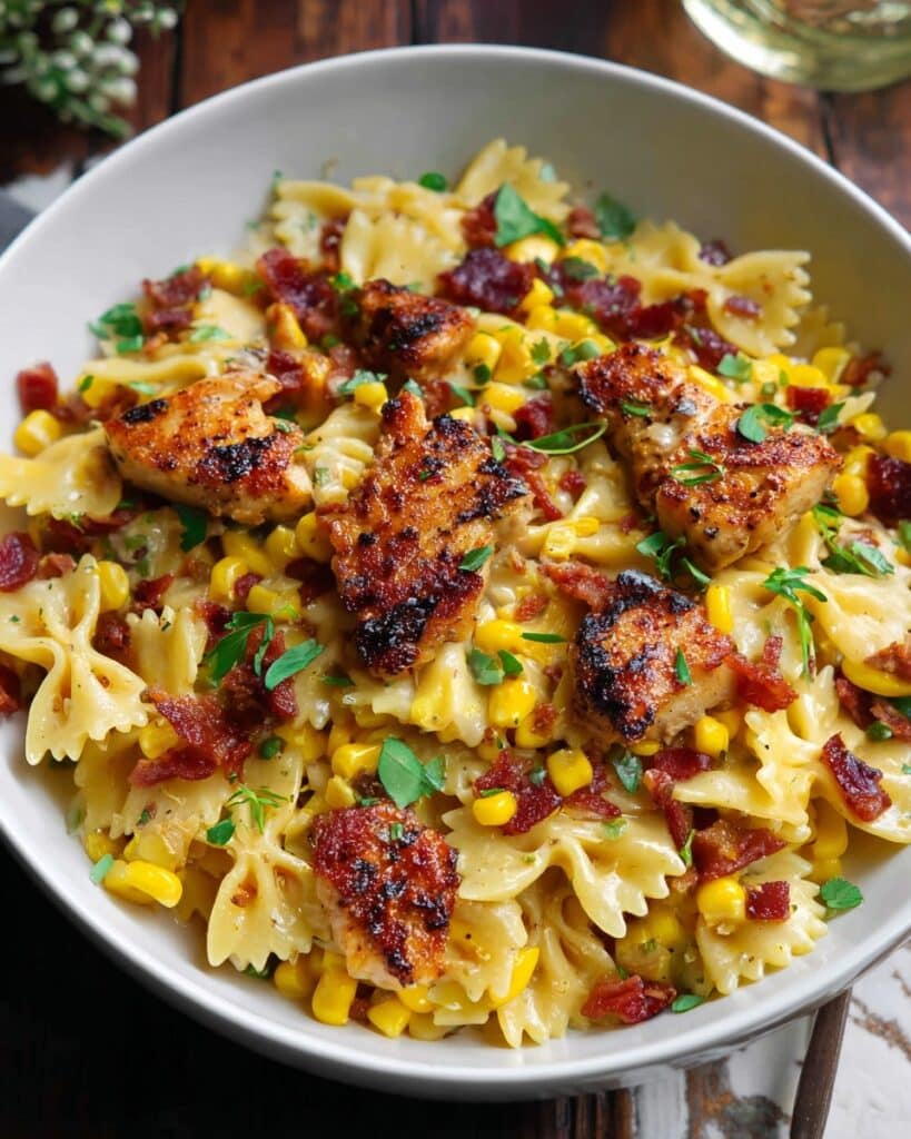 Creamy Chicken and Corn Pasta with Bacon Recipe