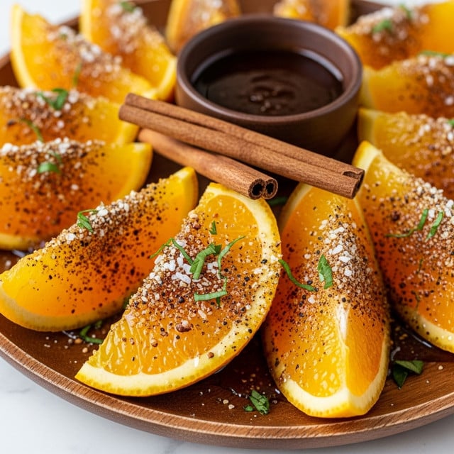The image shows a close-up of thick orange sweet potato wedges arranged in a circle on a white plate, coated with a shiny glaze and sprinkled with fine brown spices. Small green herb bits are scattered over the wedges, adding a touch of color. In the middle of the plate, there are two whole cinnamon sticks laid across each other and a small white bowl filled with a smooth brown dipping sauce. The plate is placed on a white marbled surface. The texture of the potato skins is rough and rustic, while the exposed sweet potato flesh looks soft and moist. photo taken with an iphone --ar 4:5 --v 7