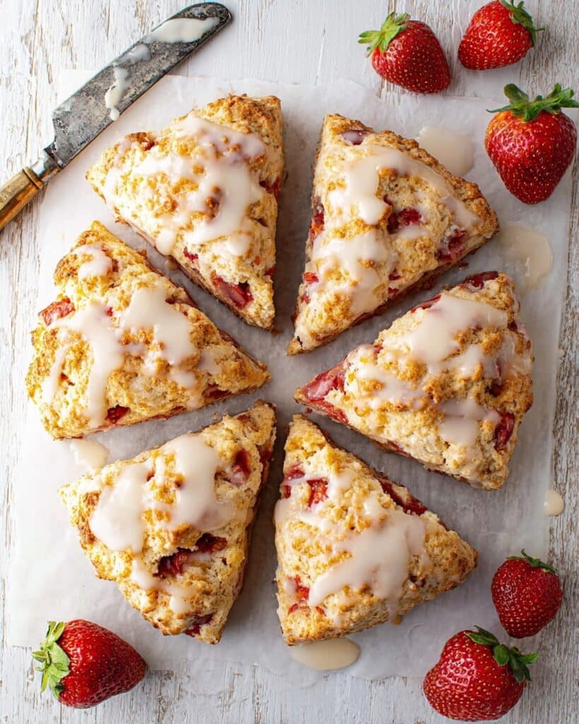 Strawberry Scones with Fresh Strawberries and Glaze Recipe