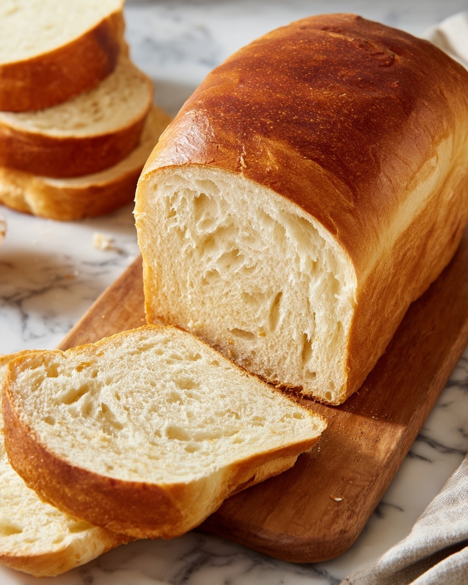 The image shows several slices of braided bread on a wooden cutting board with a white marbled texture background. The bread has a golden brown shiny crust with a soft, light beige inside. The slices reveal a fluffy, slightly open crumb texture typical of fresh bread. The braided loaf itself appears to be partially visible at the top left corner, with the slices arranged casually around it. Small bread crumbs are scattered on the board near the slices. A knife with a black handle rests on the cutting board in the upper right corner. photo taken with an iphone --ar 4:5 --v 7