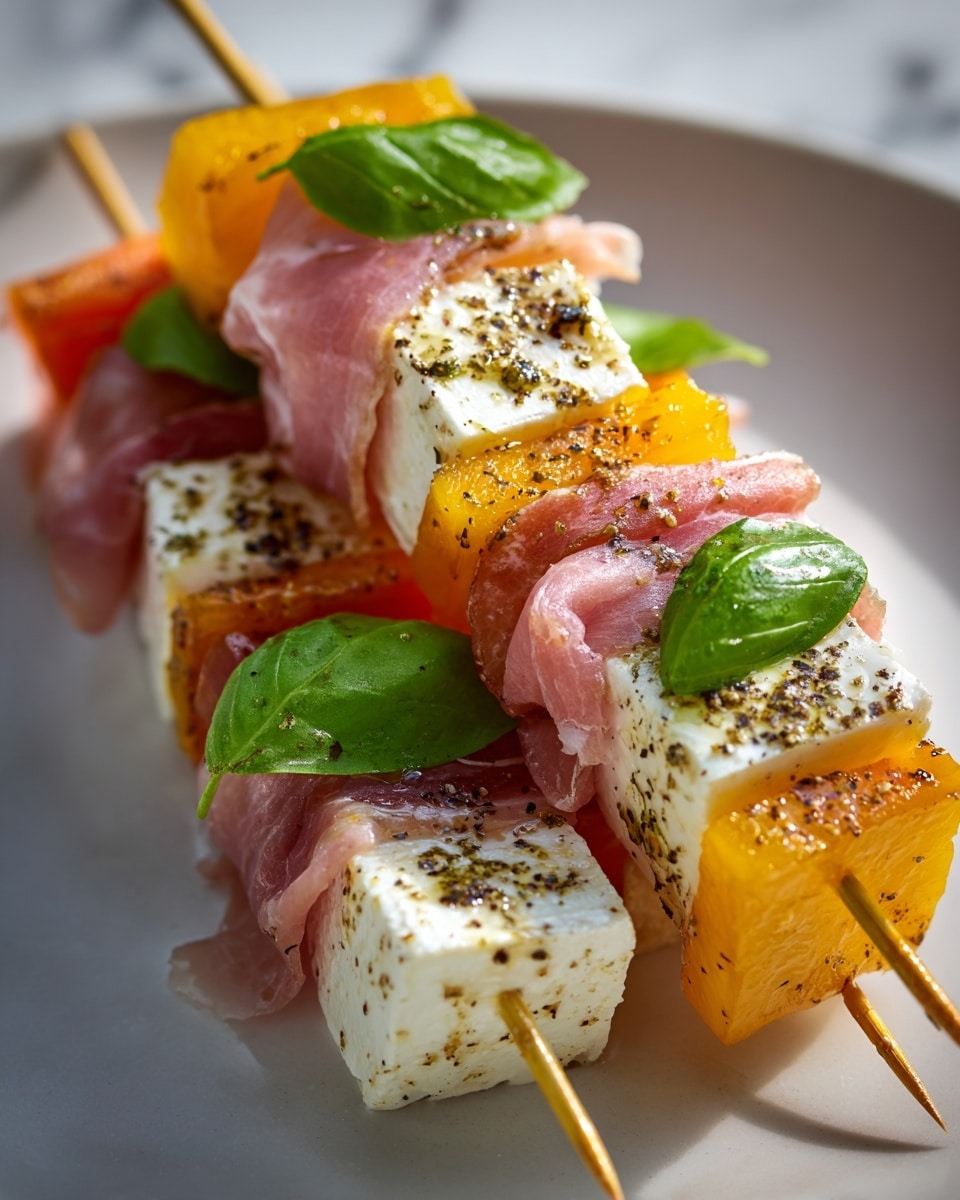 Mozzarella, Prosciutto, and Pickled Peach Skewers Recipe
