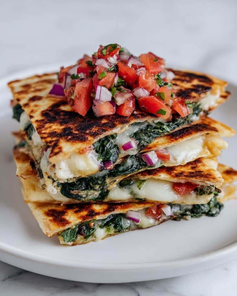 Mediterranean Spinach, Feta, and Mozzarella Quesadillas Recipe