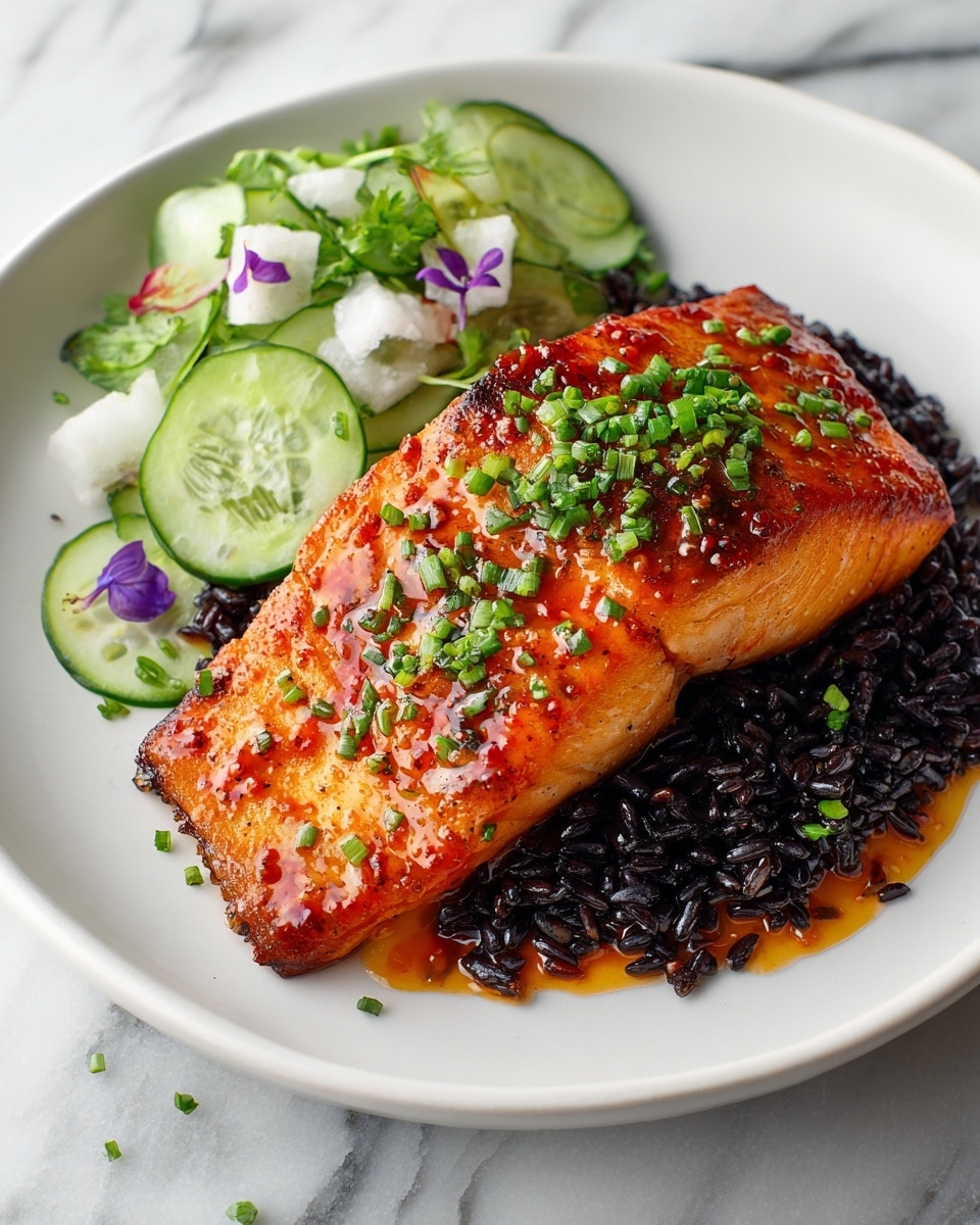 Miso Salmon with Black Rice and Coconut Cucumber Salad Recipe