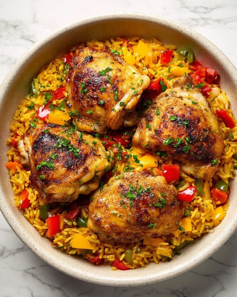 Baked Jollof Rice with Roasted Chicken and Vegetables Recipe