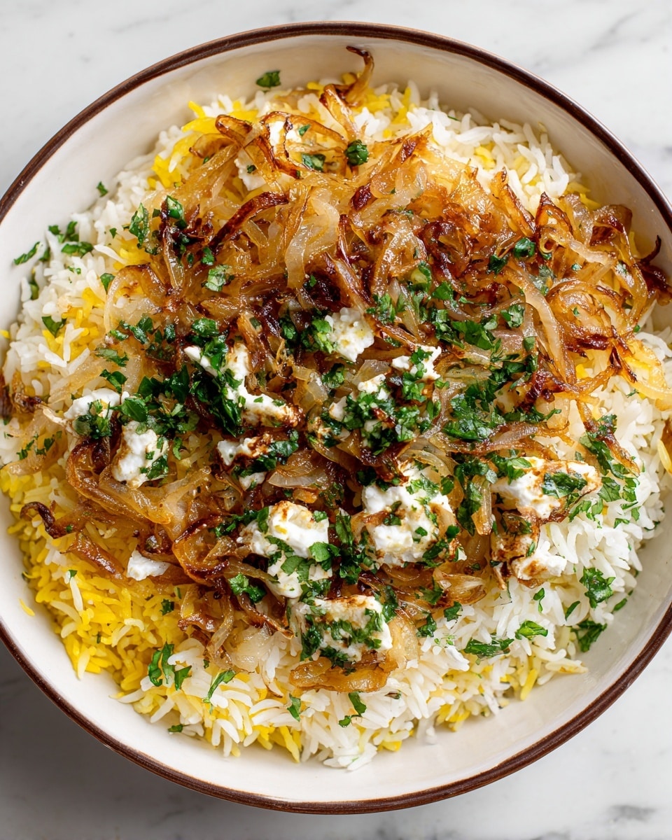 Warm Persian Rice Bowl with Caramelized Onion and Feta Recipe